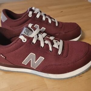 New Balance Women's 501 Sneakers in Maroon with White Accents